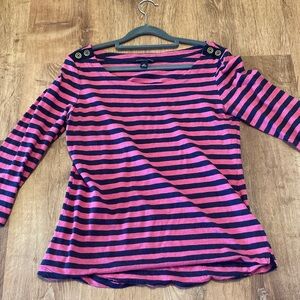 Banana Republic Pink and Navy Striped Long Sleeve Top